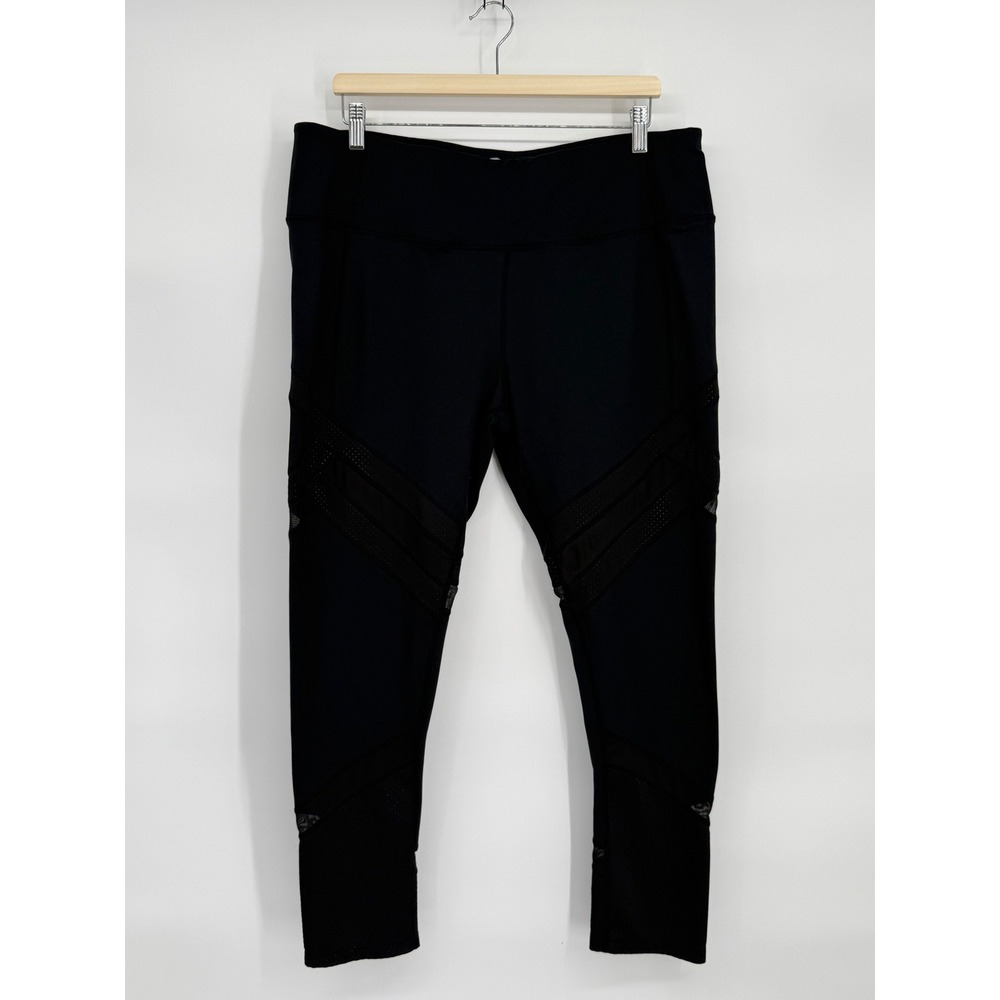 AVIA Black Mesh Insert Athletic Leggings XXL Plus Size Workout Gym Activewear